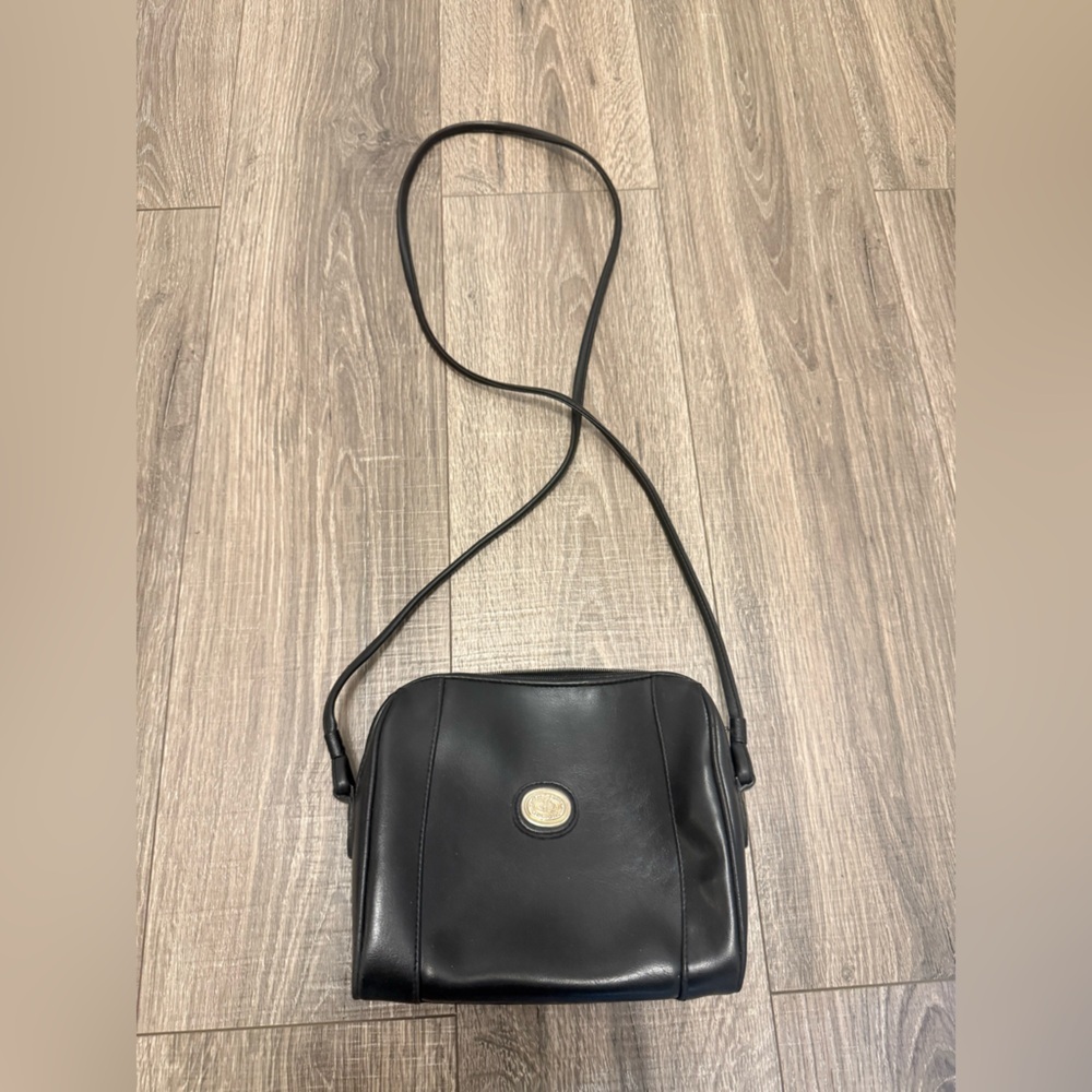 Austin Designs Black Leather 1980s Cross Body Bag